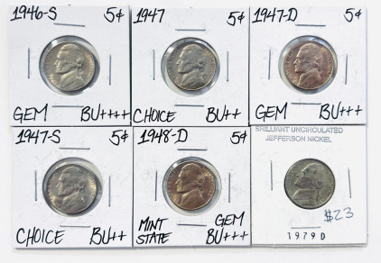 (6) Vintage Nickels Dated 1946- 1979