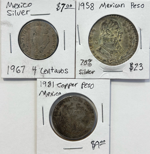 (3) Mexican Collector Coins: 1958, 1967, 1981