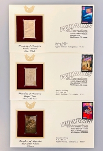 (3) First Day Of Issue "Wonders Of America" Gold Plated Collector Stamps