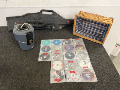 Garbage Disposal InsinkErator Model Septic Assist-2, Picnic Basket, Gun Case and Redbox DVDs