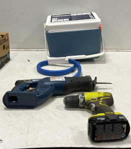 (1) Ryobi Drill (1) Ryobi Sawzawl (1) Bred Polar Care Glacier Cooler