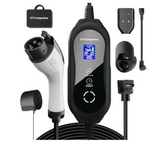 (1) EV Companion - Level 1-2 EV Charger - 16 Amp 110-240V 21-Foot Cable, Portable Electric Vehicle Charger with NEMA 6-20 Plug NEMA 5-15 Adapter