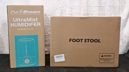 (1) Pur Steam Ultra Mist Humidifier, Model HU-767 & (1) Padded Footstool