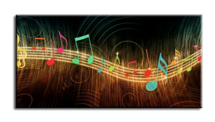 (1) Large, Stretched, Colorfull Musical Note On Staff Canvas Art Print, 60"L X 30"H