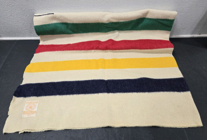 XL Vintage Gold-Label Hudson's Bay 100% Wool Color Stripe Blanket (Made in England) / +$200 Value!