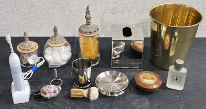 Assorted Bathroom Items: Acqua Di Gio/Giorgio Armani Cologne, Sonicare Toothbrush, Old School Razor w/ Accessories, & More!