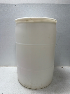 (1) Large White Plastic Barrel 33.5&rdquo; x 24.5&rdquo; & Assorted Pet Supplies