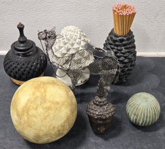 Assorted Home Decor: Black Terracotta (Likely) Cone Incense Burner, Vintage Small Bronze Buddha Head (Hollow) / +$80 Value!, & More!