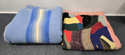 Vintage Jack Frost Original Utah Woolen Mills Large 100% Wool Blanket / +$100 Value! & Antique Hand-Made American Crazy Quilt