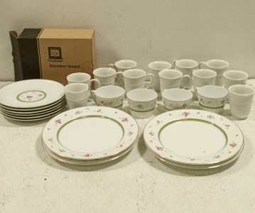 (1) Set of White Dishes and (1) New in Box Steamer insert
