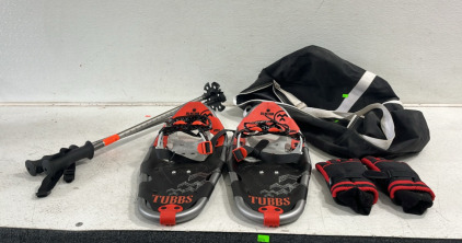 (1 Pair of Snow Shoes (1) Pair of Snow Gloves (1) Set of Snow Ski Poles (1) Duffel Bag
