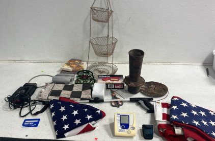 (3) American Flags (1) Grabber Extension (5) Home Decor Items (1) Blood Oxygen Reader (1) Digital Blood Pressure Monitor
