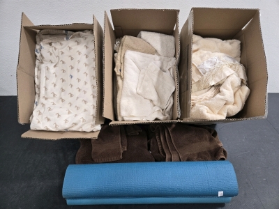 Large Lot of Towels, BedSheets Sheets, & Yoga Mats