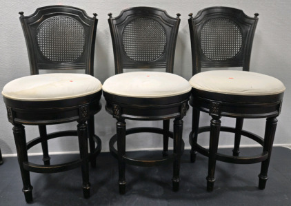 (3) Vintage Real Wood Padded Upholstered Seat Swivel Barstools - 40&frac12;"H x 19"W x 19"D