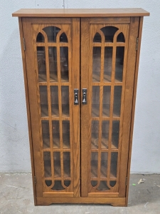 Southern Enterprises Oak Media Storage Cabinet w/ Glass Pane Doors - 48"H x 26"W x 9"D