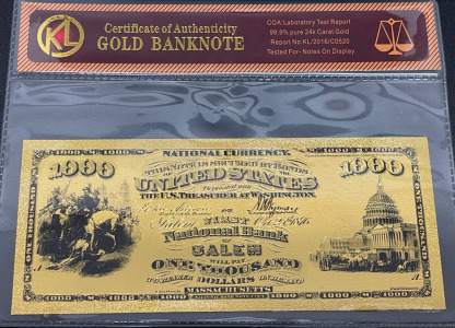 24k Gold-Flake $1000 National Currency , COA Certified