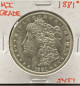 1881 Morgan Dollar, Silver, One Dollar Coin, High Grade