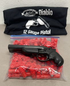 American Gun Craft Diablo 12 Gauge Pistol, Blued/Black Finish, Black Grips