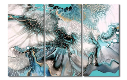 (1) 3-Panel Canvas Print Wall Art Set - Colorful Ink Texture Paint Stains / Modern Abstract Art, 60"W x 40"T<br/>