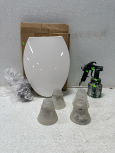 (1) *New* Toilet Seat With All Attachments & Screws (1) Craftsman Paint Sprayer & (4) Glass Light Fixture Covers
