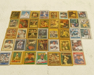 (33) Baseball and Football Cards in Toploaders With Holographic and Lots of Vintage Cards