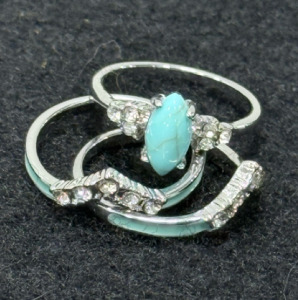 3pc Silver & Turquoise Ring Set- Size 7