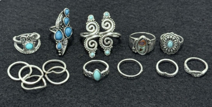 Large Lot Of Assorted Turquoise Rings