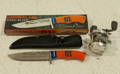 (1) General Lee Dixie 6in Fixed Blade Knife and (1) Made in Sweden Abu Garcia Fishing Reel Ambassador 5500C3