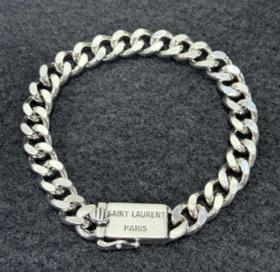 (1) Saint Laurent Engraved Logo Chain- Link Bracelet