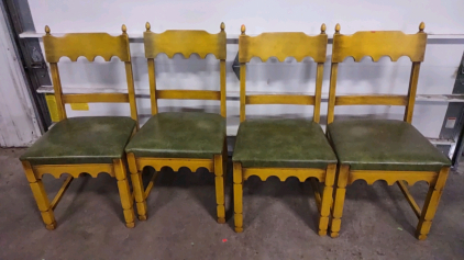 (4) Matching Wooden Leather Padded Top Yellow/Green Chairs