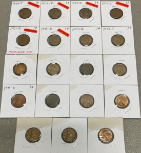 (20) Coins Including U.S. Lincoln Cents with Mint Errors, 1959-1977, Various Mint Marks
