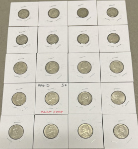 (20) Coin Collection Including 1996-D Jefferson Nickel Coin Lot, Mint State, Denver Mint, 5c