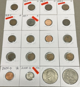 (20) United States Coin Collection with Mint Errors, Lincoln Cents, Eisenhower Dollars