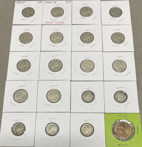 (20) Coin Collection Including United States Mint Coin Collection, Jefferson Nickel, Roosevelt Dime, 1984-1995, Mint Marks D & P