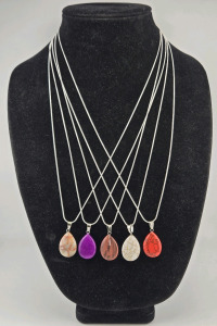 (5) Natural Gemstone Teardrop .925 Necklaces