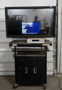 (1) Dec Monitor With DVD Player, Speakers, and Rolling Stand