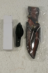 (1) Camping Fork, Spoon, and Knife Multi-Tool and (1) Medieval Style Knife Sheath