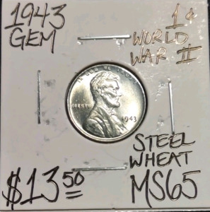 1943 MS65 Gem Steel Wheat Copper Penny