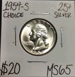 1954-S MS65 Choice Silver Washington Quarter