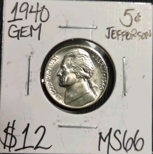 1940 MS66 Gem Mint State Jefferson Nickel