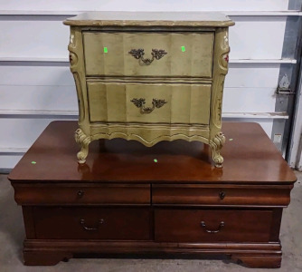 (1) Rolling Coffee Table & (1) Yellow Tan Night Stand