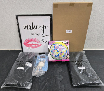 Canvas Wall Art, Minnie Mouse Basketball, Baby Toy, & (2) Faux Fur Shawls