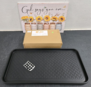 Canvas Wall Art - 16" x 24" , 3-Pack Boot Trays - 15" x 30" , Wall Mount Coat Hanger Rack