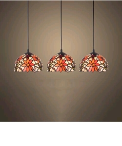 Pendant Light, 3 Head Multi-Color Tiffany Rustic Stained Glass Hanging Light for Balcony (Flower-B)