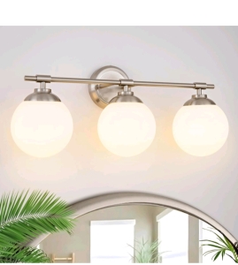 Vanity Light Fixture 3 Light Fixture Stainless White Glass