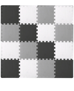 2)Foam Puzzle Floor Play Mat for Kids and Babies with Solid Colors, 16 Interlocking Tiles with Borders, Black/Grey/White