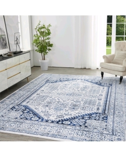 6'x9' Area Rug Blue and White and Dogado 26cm Titanium Fry Pan