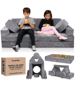 Lunix LX15 14pcs Modular Kids Play Couch Fortplay-Steel Gray