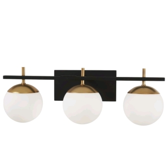 GEORGE KOVACS P1353-618 Alluria Vanity Bath Light, 3-Light, 225 Total Watts, 8.5"H x 24"W, Weathered Black with Autumn Gold