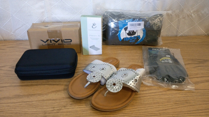 Women's CentroPoint Sandals sz8 Silver, Pair Vivid 7" LED Light Bars, Silicone Spoon Rest, and Whole Box Amazon Overstock